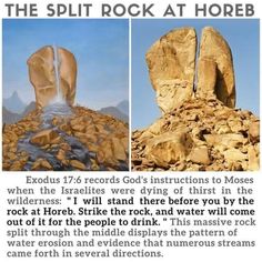 an article from the bible about rocks and water in the desert, with two pictures of rock formations