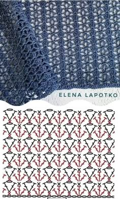 the knitting pattern is shown in blue and white, with red stitchs on it