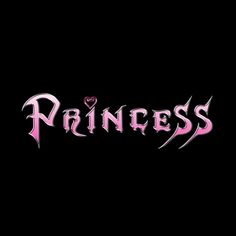 the word princess on a black background with pink letters and hearts in it's center