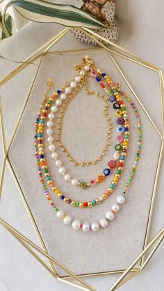 Multi Layer Necklace Beads, Beaded Jewels, Handmade Beaded Jewelry, Handmade Jewelry Designs, Layered Jewelry, Lovely Jewellery