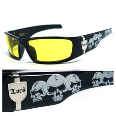 Locs Mens Cholo Biker Sunglasses - Yellow (Skull) Lc55 Biker Sunglasses, Locs Sunglasses, Sunglasses Yellow, Blue Skulls, Uv400 Sunglasses, Black Skull, Stylish Glasses, Night Driving, Sports Sunglasses