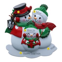 Snowman Family of Three ornament with lantern Family Ornaments Personalized, Snowmen Family, Personalized Family Ornaments, Personalized Christmas Ornaments Family, Old World Christmas Ornaments, Snowman Family, Christmas Scenery, Family Ornaments, Ornaments Personalized