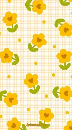 yellow flowers and hearts on a checkered background