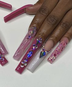 Xxl Bling Acrylic Nails, Valentine’s Day Nails Long, Long Nails Coffin, Acrylic Nails Long, Glamour Nails, Her Nails