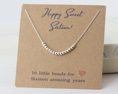 Sweet 16 gift, Sterling Silver 16th Birthday Necklace, Gift Necklace for 16 year old Girl 16 silver beads on delicate yet strong chain represent 16 amazing years, one for each precious year. This cute minimalist necklace makes a perfect gift for your sister, daughter, granddaughter, or niece. I can put your own text on the card to make this gift even more special. 🌼 Details: Sterling Silver beads - 2 mm Sterling Silver chain, delicate yet strong Sterling silver spring ring closure. 100% Handcra Sweet 16 Shirts, Birthday Necklace Gift, Silver Dragon Necklace, Birthday Necklace, Sweet 16 Gifts, Gifts For Your Sister, Silver Dragon, White Gift Boxes, Silver Spring