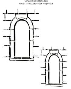 two drawings of an arch and door