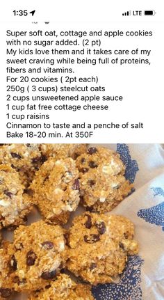 an image of some cookies on a blue and white table cloth with the recipe below it