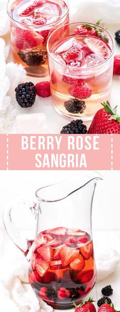 berry rose sangria in a pitcher with berries and blackberries