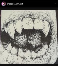 a black and white drawing of a mouth with teeth on it's side, in the middle of an instagram