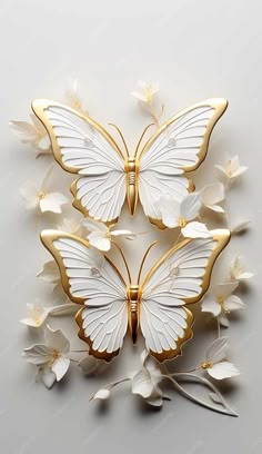 white and gold butterflies on a gray background