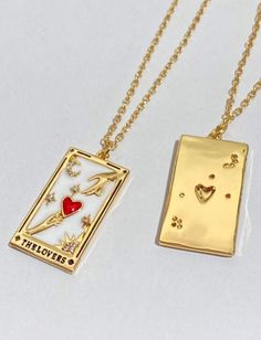 One of a kind delicate lovers tarot card pendant necklace with 18k gold plated pendant and chain with lobster clasp. Lovers Tarot Card, Tarot Card Necklace, Uno Card, Card Necklace, Gold Card, Outfit Inspo Fall, Tarot Card, Tarot Cards, Pendant Necklaces