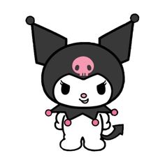 a black and white cat with pink ears on it's head, standing in front of