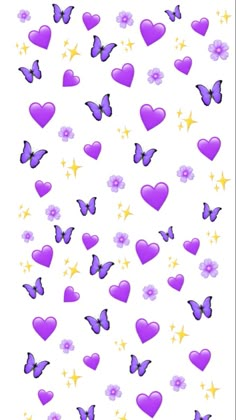 purple hearts and stars are arranged on a white background