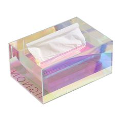 a clear box with tissue on top of it