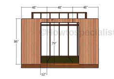 the side view of a small shed with measurements for the door and window on each side