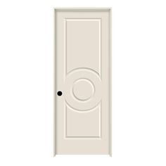 a white door with an oval design on the front and side panel, isolated against a white background