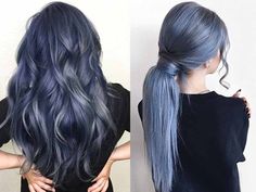 Blue Hair Kpop, Navy Blue Hair Color, Grey Blue Hair, Blue Hair Blonde, Color On Black Women, Hair Color On Black Women, Denim Blue Hair, Blue Grey Hair, Blue Hair Color