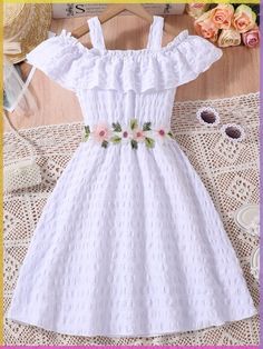 Ruffled Floral Dress, Dresses For 11-12, Dresses For 10-12, Casual Dresses Knee Length, Off The Shoulder Dress Short, Summer Dresses For Girls, Dresses For Kids, Cute Dress Outfits