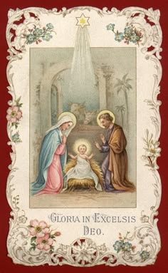 an old christmas card with the birth of jesus