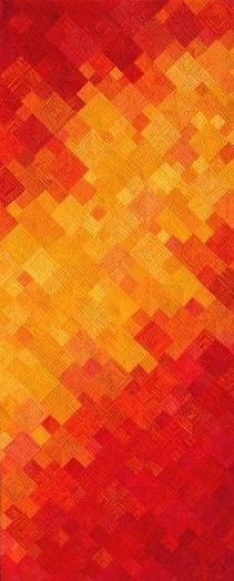 an orange and red rug with squares on it's sides, all in different colors