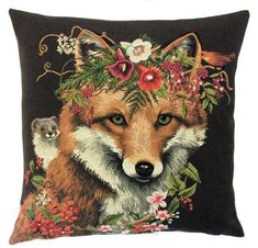 a pillow with an image of a fox on it