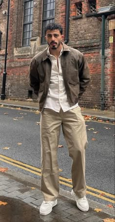 Khaki Pants White Shirt Men, Clean Man Outfit, Boyfriend Fits Aesthetic Men, Copenhagen Mens Fashion, Casual Summer Outfits Men Street Style, Sandwich Method Outfit Men, Winter Boys Outfits, Brown And White Outfit Men, 2024 Men Fashion