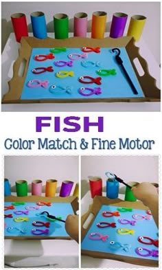 the fish color match and fine motor activity is fun for kids to do with their hands