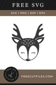 a black and white image of a deer's head with the words free svg