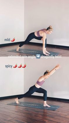 a woman doing yoga poses in front of a white wall with the words, how to do