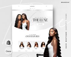 an image of a woman in white dress with long hair on her website page, and the word'the lune experience'above it