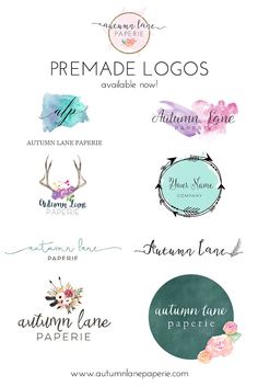 the logo design for autumn lane paperie is shown in different colors and font styles