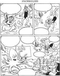 a comic strip with an octopus and other cartoon characters