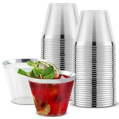 three cups with different types of drinks in them