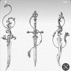 three different types of swords on a white background