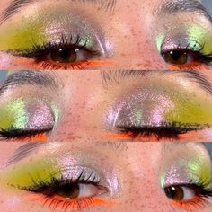 Orange And Green Makeup, Funky Makeup, Sparkly Makeup, Swag Makeup, Ethereal Makeup, Dope Makeup, Colorful Eye Makeup, Creative Eye Makeup, Eye Makeup Art