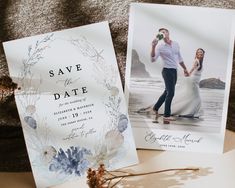 two wedding cards with the same photo on them