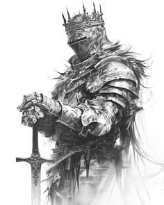 Instragram/ephellem #conceptart #blackandwhite #fantasy #aiart Knight And Dragon Tattoo, Crusader Knight Drawing, Knight Armor Tattoo, Dark Fantasy Sketch, Warhammer Tattoo Ideas, Medieval Knight Tattoo Design, Knight Tattoo Design Warriors, Dark Fantasy Drawings, Gothic Knight Tattoo