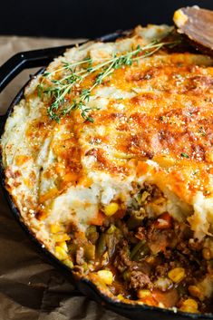 skillet shepherd's pie with text overlay