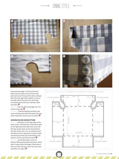 the instructions to make a gingham tablecloth with fabric and buttons on it