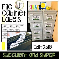 an assortment of file cabinet labels and clipboards for students to use in their classroom