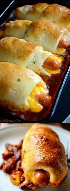 hot dogs wrapped in cheese and tomato sauce