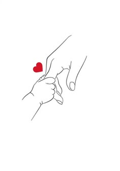 two hands holding each other with a red heart in the middle and one hand on top