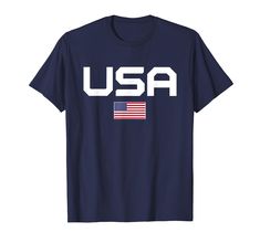 the usa flag with the word usa in white on a navy blue t - shirt