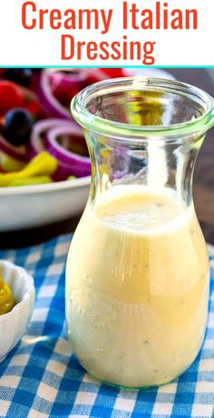 creamy italian dressing in a small glass jar