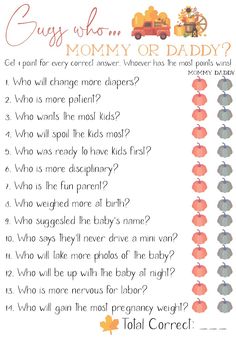 a printable baby shower game with the words, guess who mommy or daddy?