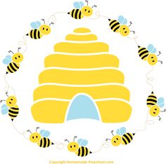 a bunch of bees flying around a beehive in the middle of a circle