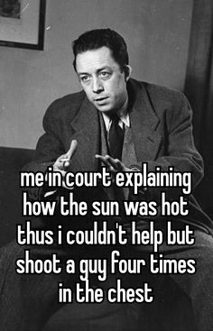 a man in a suit sitting on a couch with the caption men court explaining how the sun was hot this i couldn't help but shot a guy four times in the chest