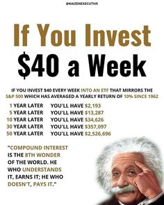 a poster with an image of albert davis on the front and back of it that says, if you invest $ 40 a week