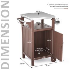 the side view of a wooden cart with wheels and measurements for it's contents