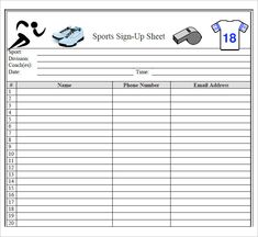 the sports sign up sheet is shown